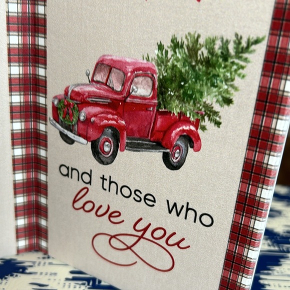 NEW! Christmas Winter Farmhouse Holiday Truck Hauling Tree Wood Card Sign - Picture 8 of 10